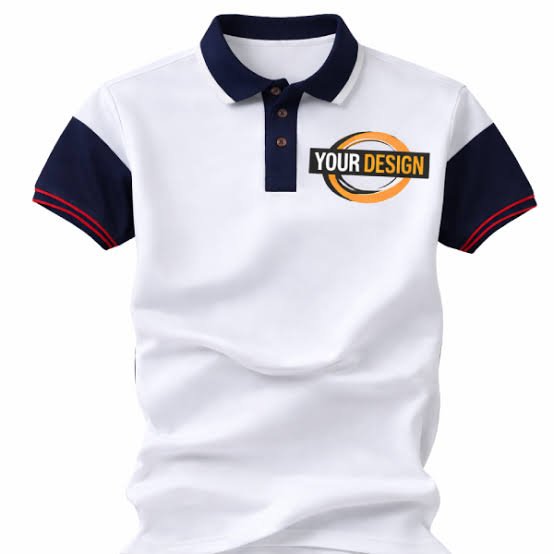 Customized Corporate Polo T-Shirt – White Body with Navy Blue Collar & Sleeves (Add Your Logo)